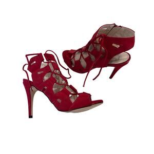 Rock & Republic Red Adjustable Lace Up Heels Women Size 8 Bikercore Moto Sexy